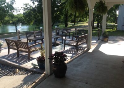 outdoor space with seating near water